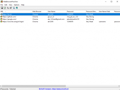 Slika 13 (//WebBrowserPassView v2.12// - prikaz dekriptiranih lozinka)