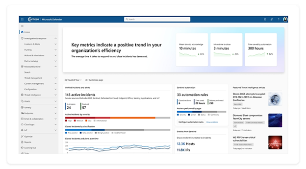 Početna stranica nadzorne ploče za Microsoft Defender